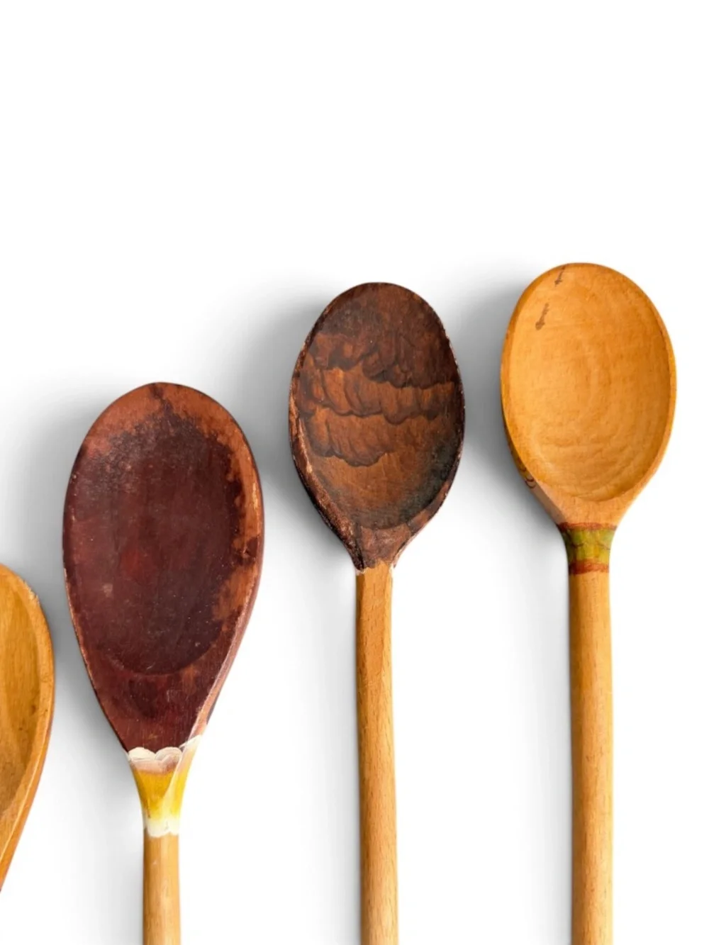 Vintage Set of 5 Hand Painted Wooden Spoons Folk Art Whimsical Character Faces